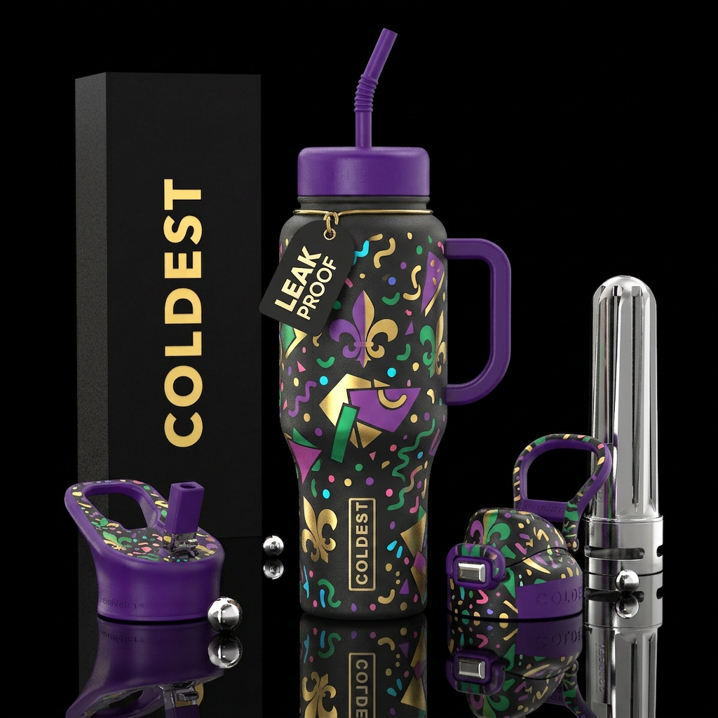 Mardi Gra water bottle design