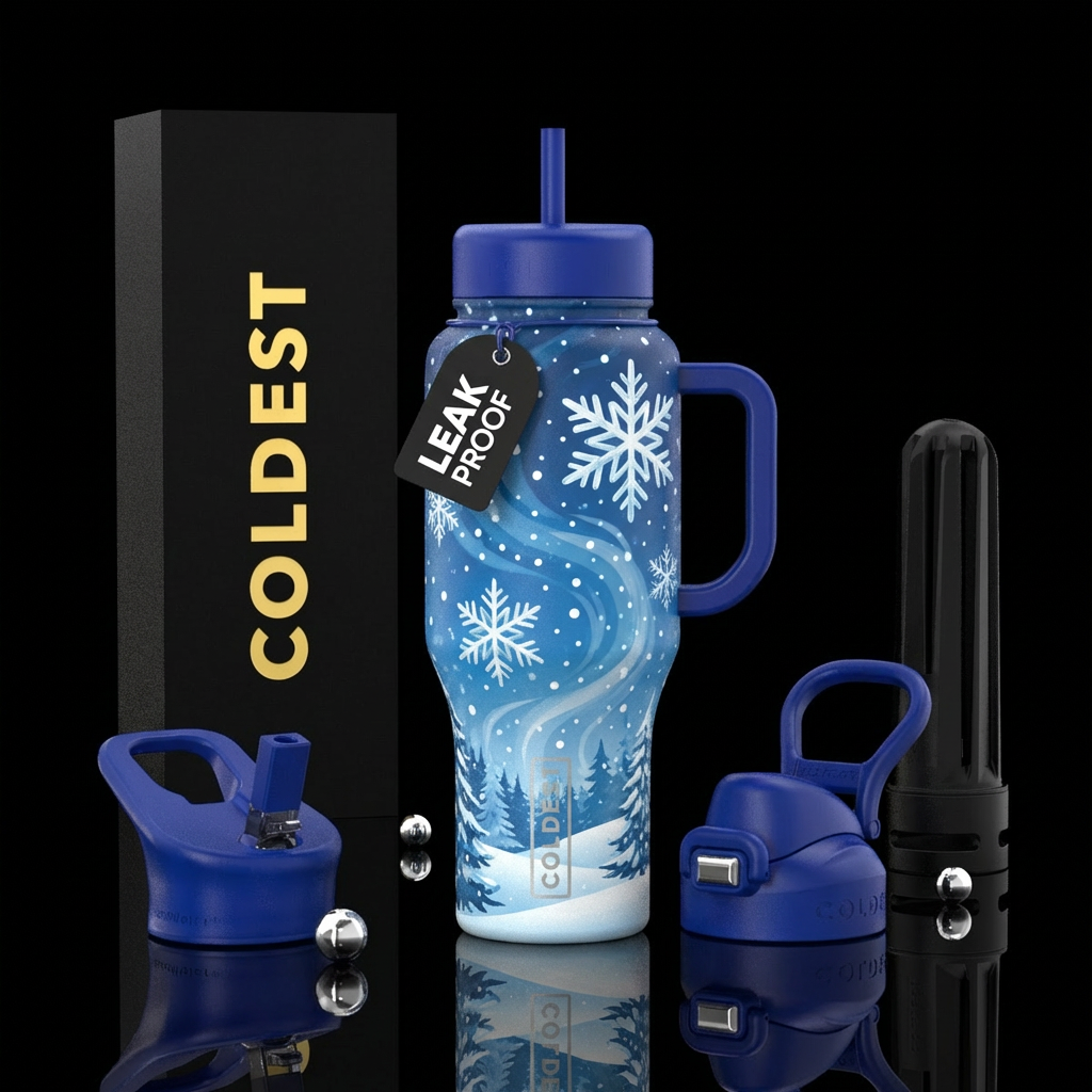 Snow falling down to the ground water bottle design