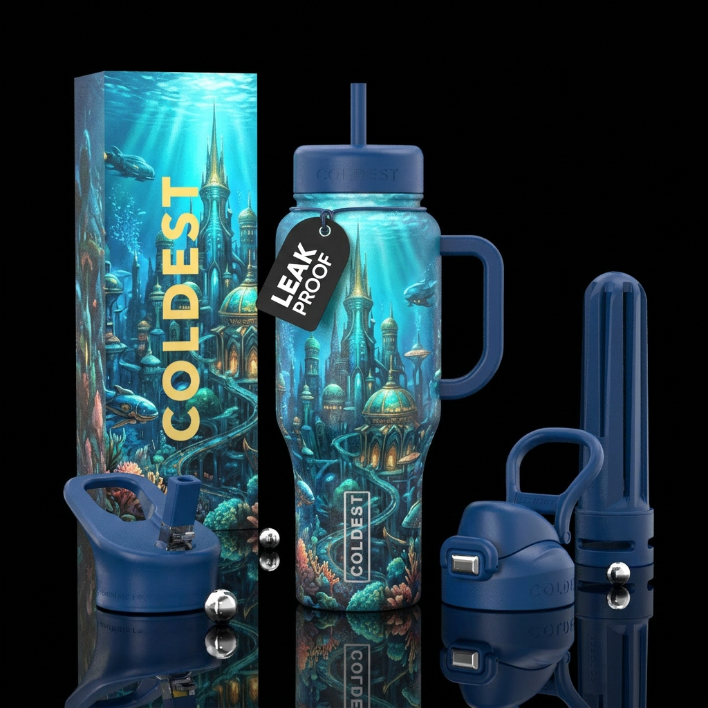 underwater city water bottle design