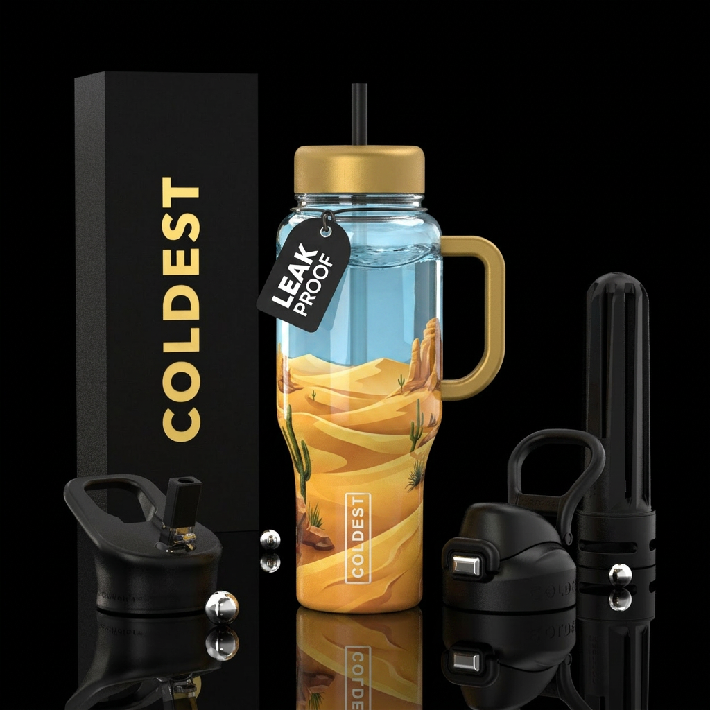Water filled up to the top of a desert water bottle design