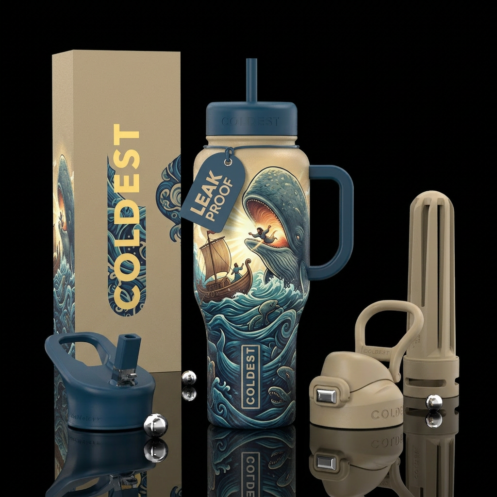 Jonah and the whale water bottle design
