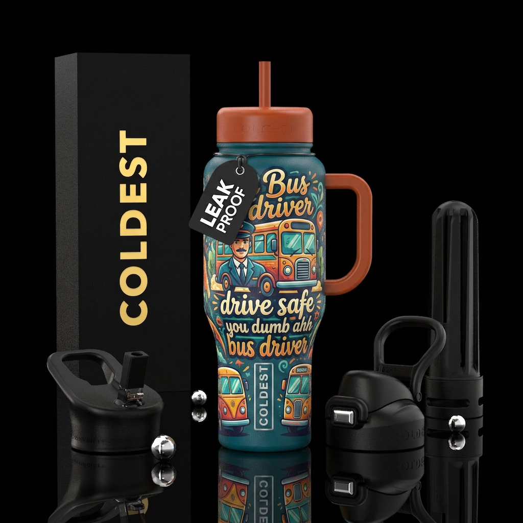 Bus driver, drive safe, you dumb ahh bus driver water bottle design