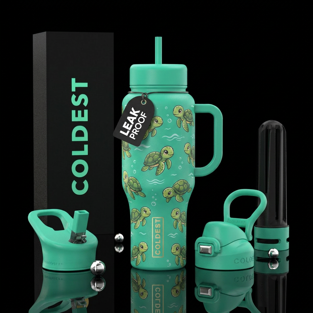 Baby turtles water bottle design