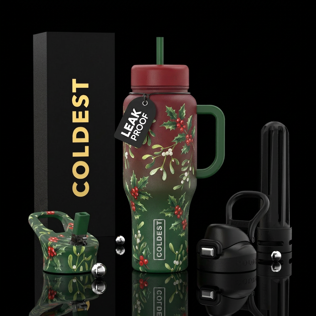Holly Christmas water bottle design