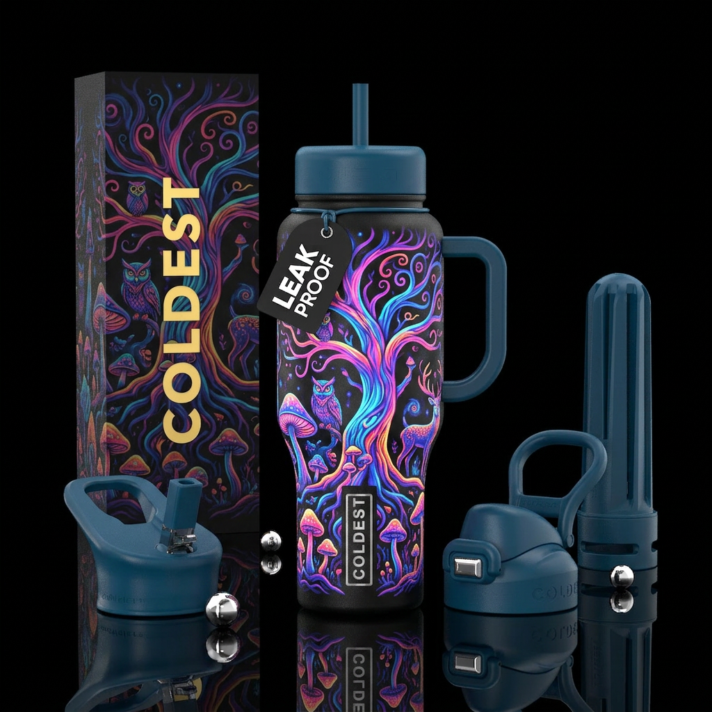 Glowie hippie forest water bottle design