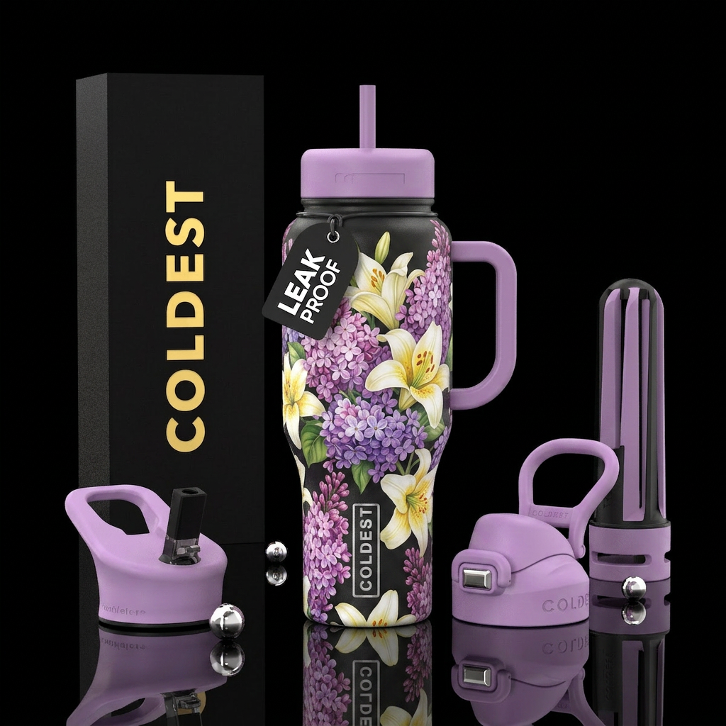 Lilac and Easter Lillys water bottle design