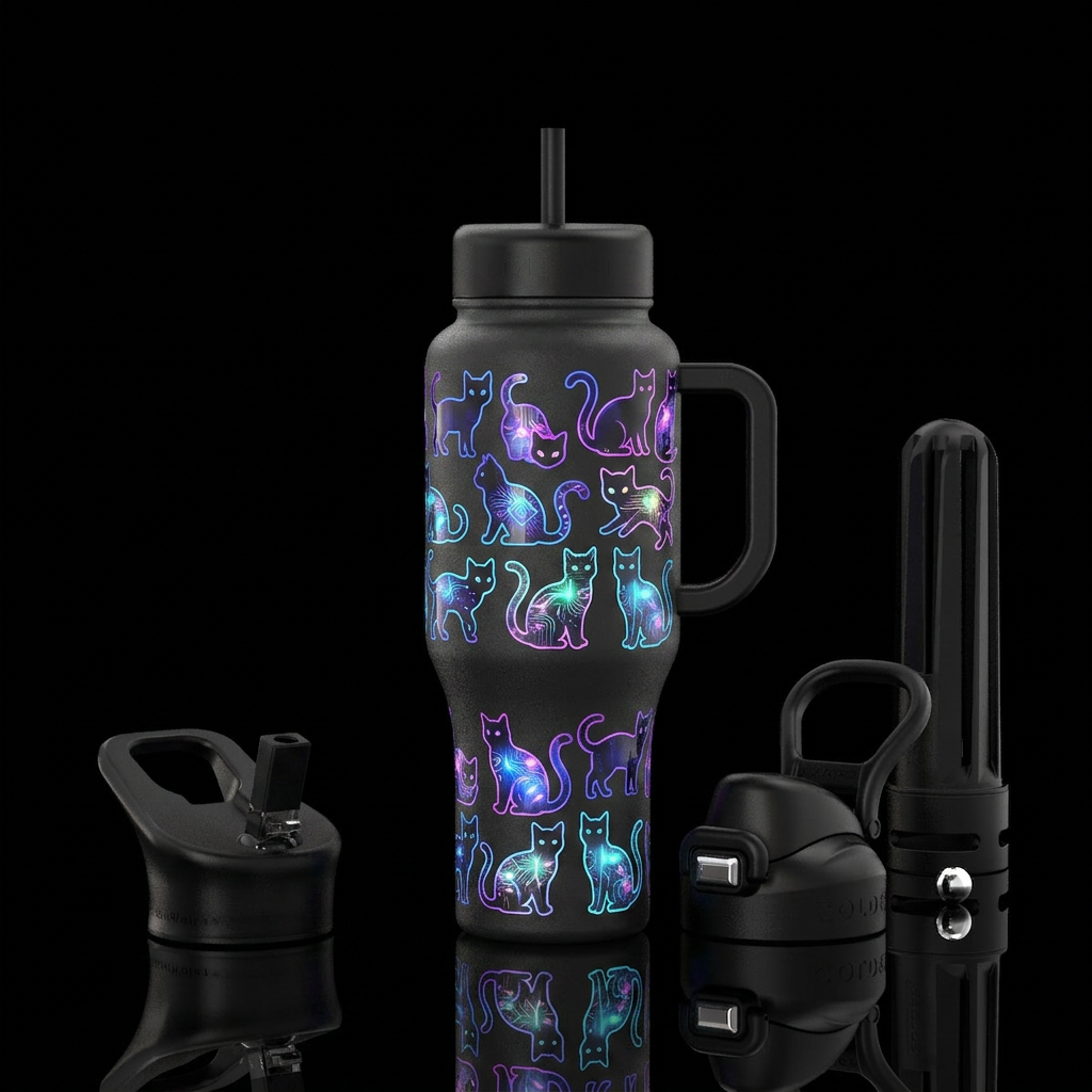 Glowie Cat water bottle design