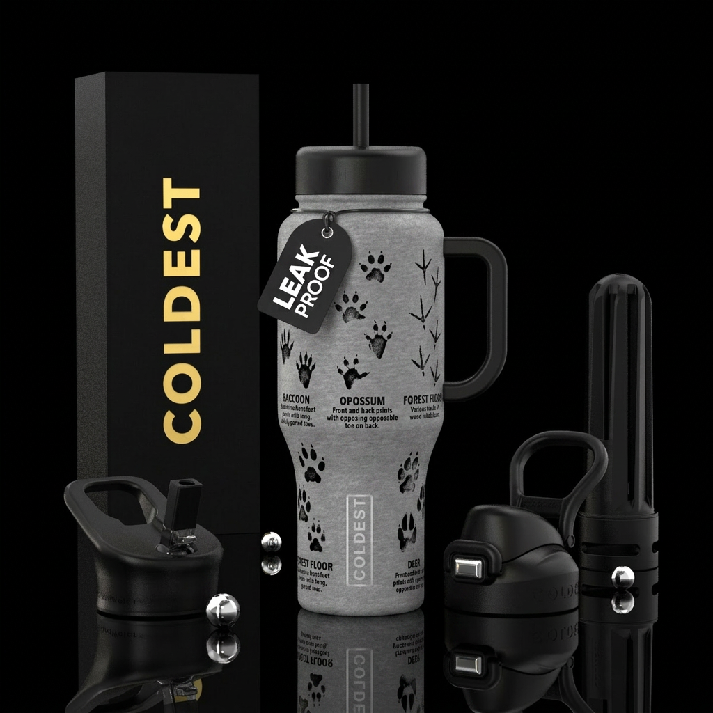 A glowing walk thru the woods water bottle design
