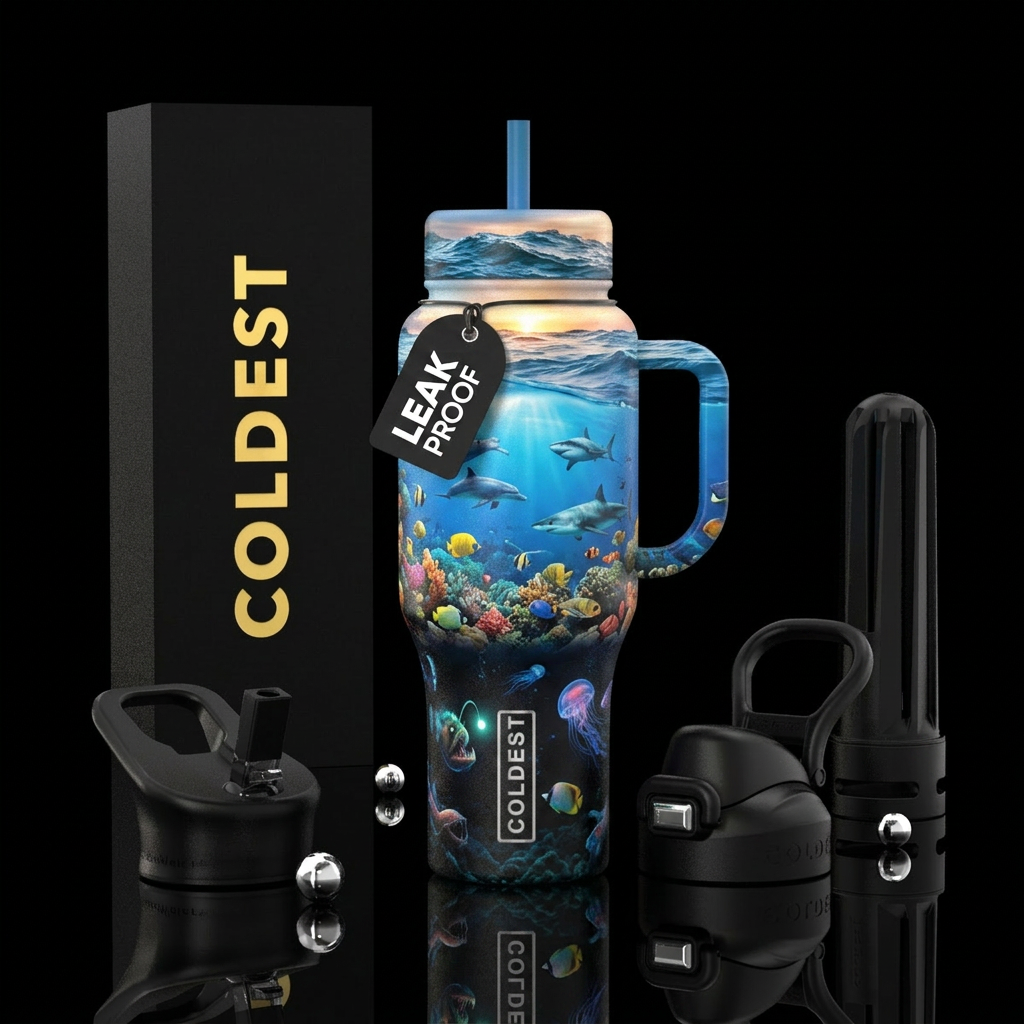 Beneath the waves water bottle design