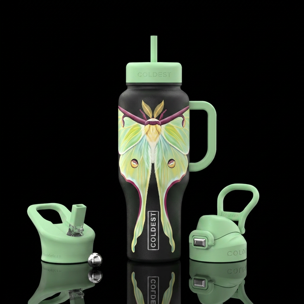 Enlarged very detailed of a luna moth , wrapped ar... water bottle design