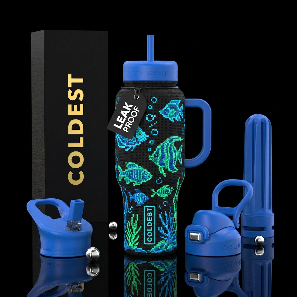 Ocean stitches water bottle design