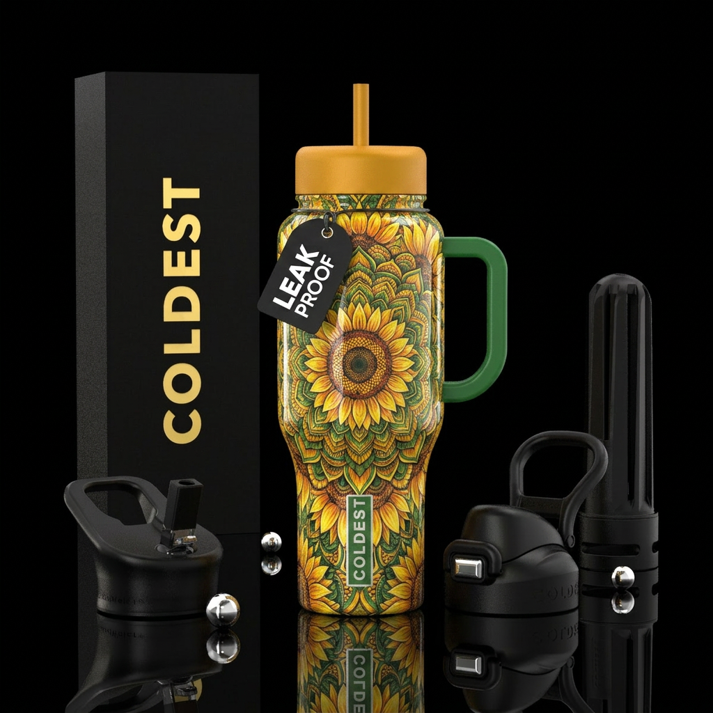 Sunflower mandala water bottle design