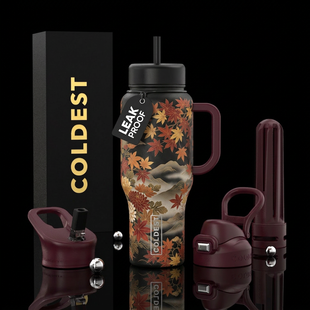 japanese, floral, autumn water bottle design