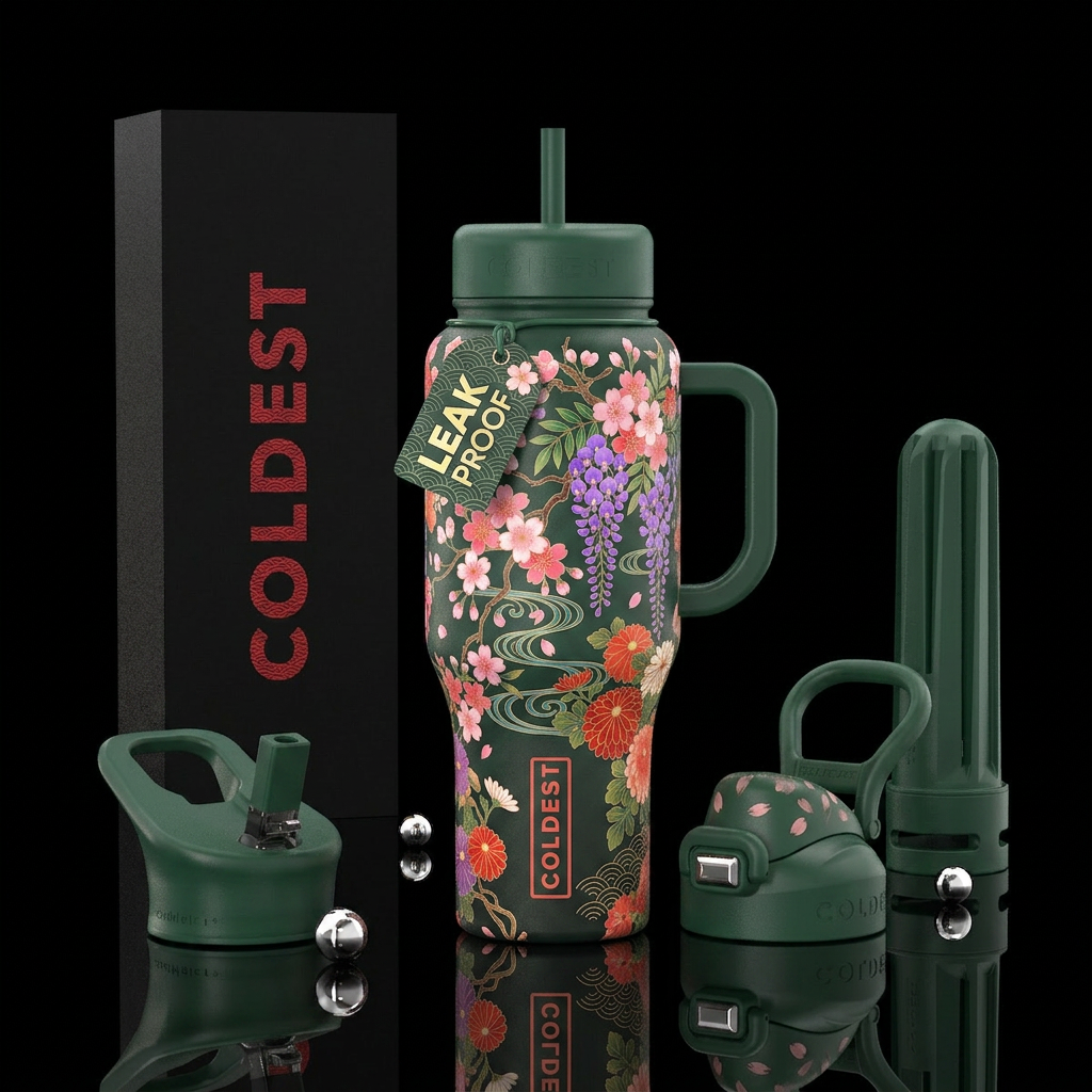 japanese, floral, summer water bottle design