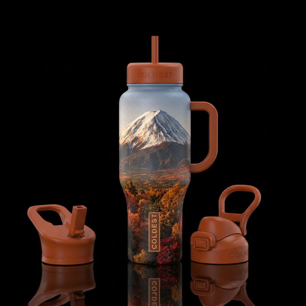 Mt Fuji in autumn water bottle design