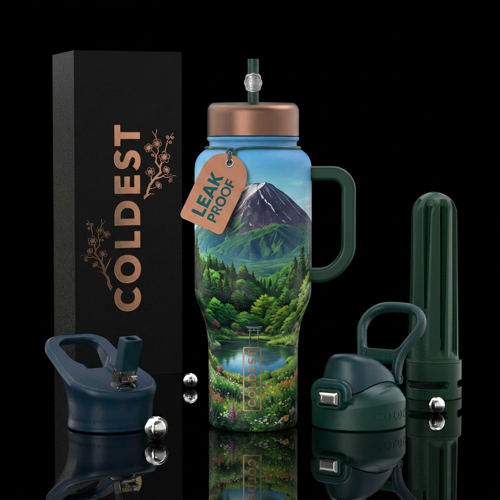 Mt Fuji in summer water bottle design