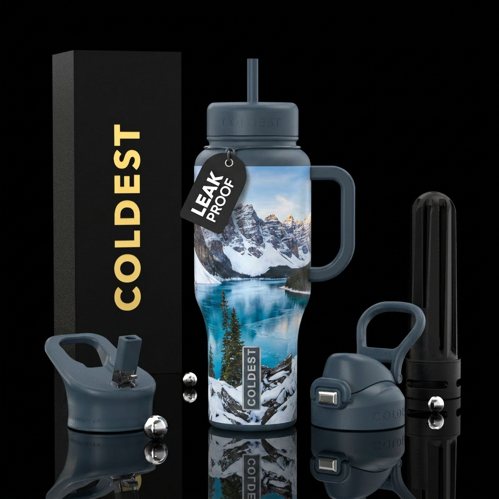 Moraine Lake in winter water bottle design