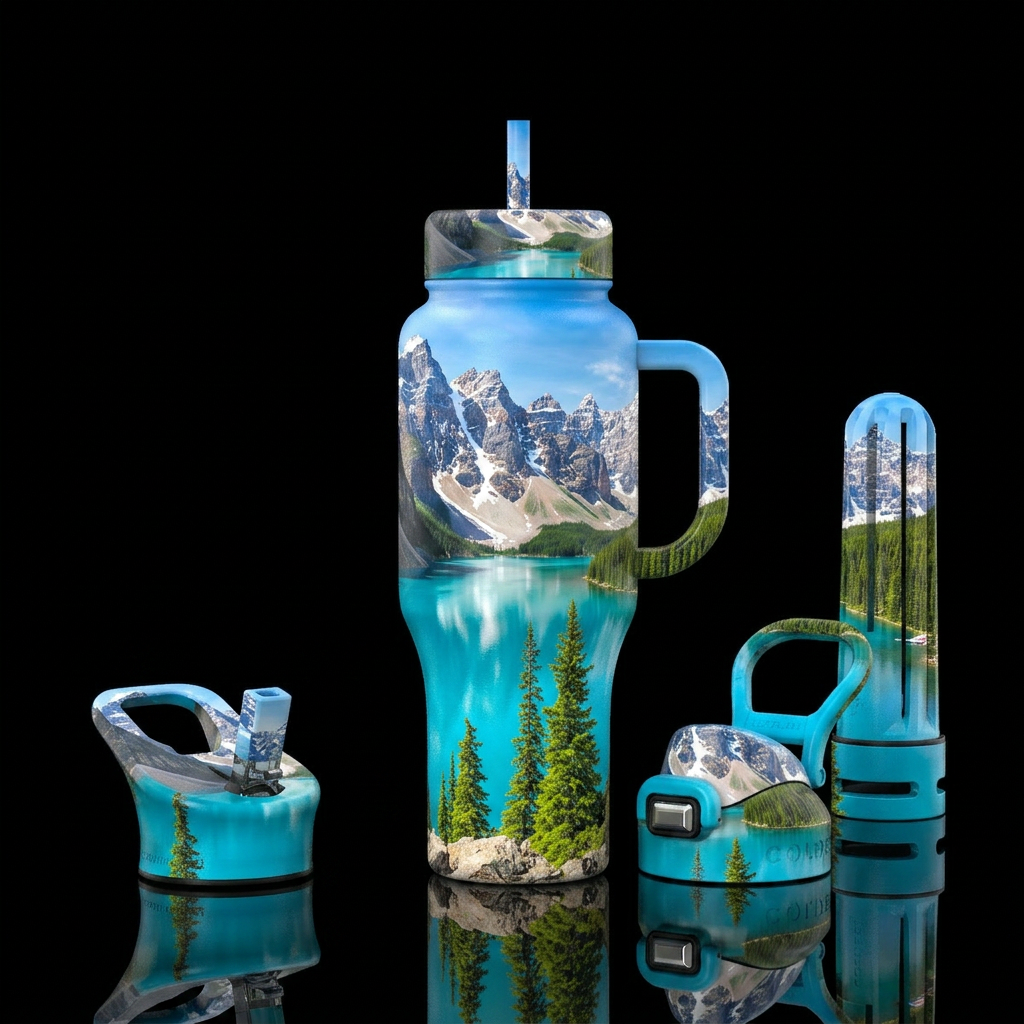 Moraine Lake in spring water bottle design