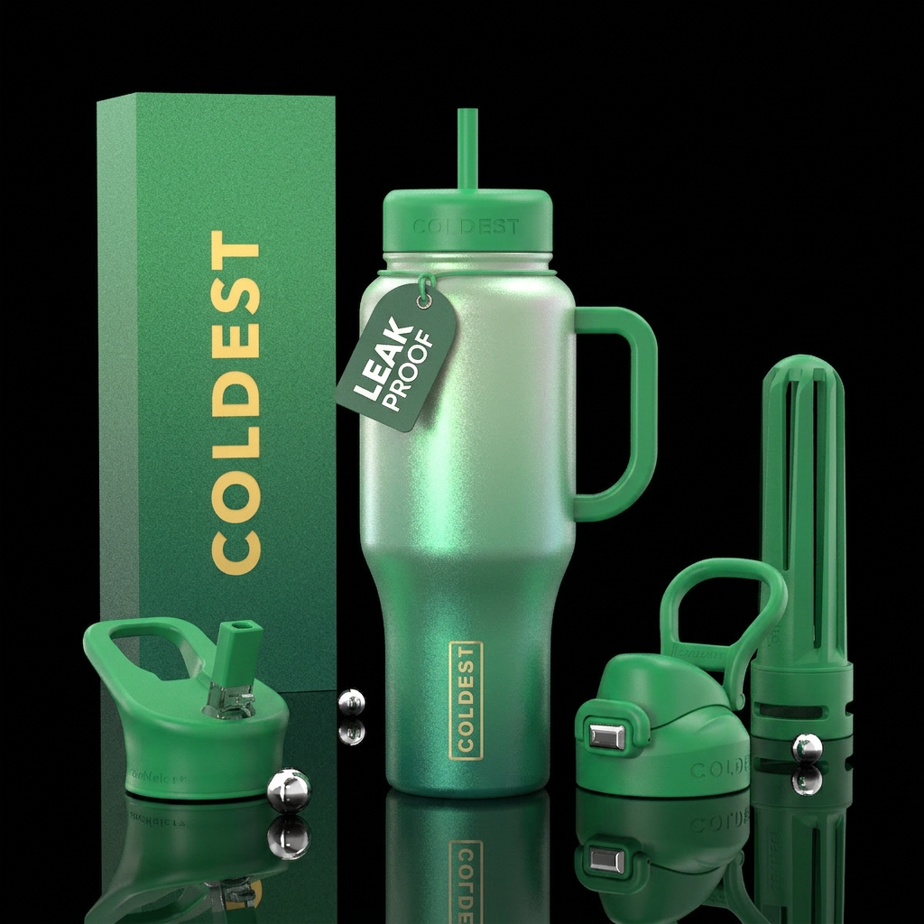 Pearlescent green ombre water bottle design