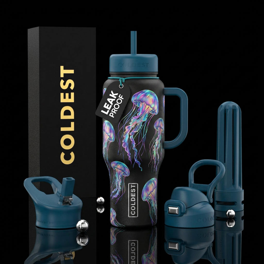jellyfish, iridescent water bottle design