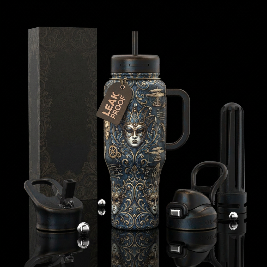 renaissance, venetian masquerade, da vinci water bottle design