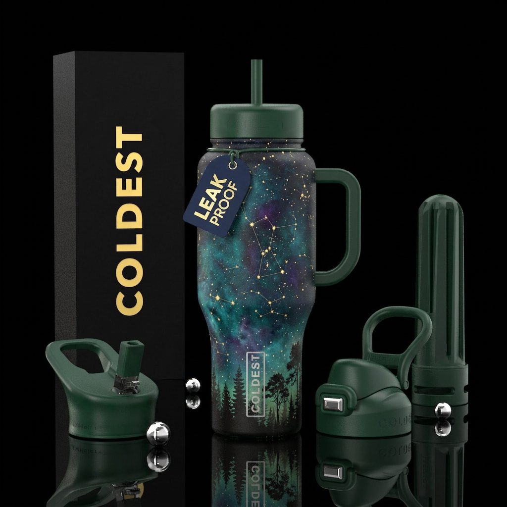 starry night, constellation, forest water bottle design