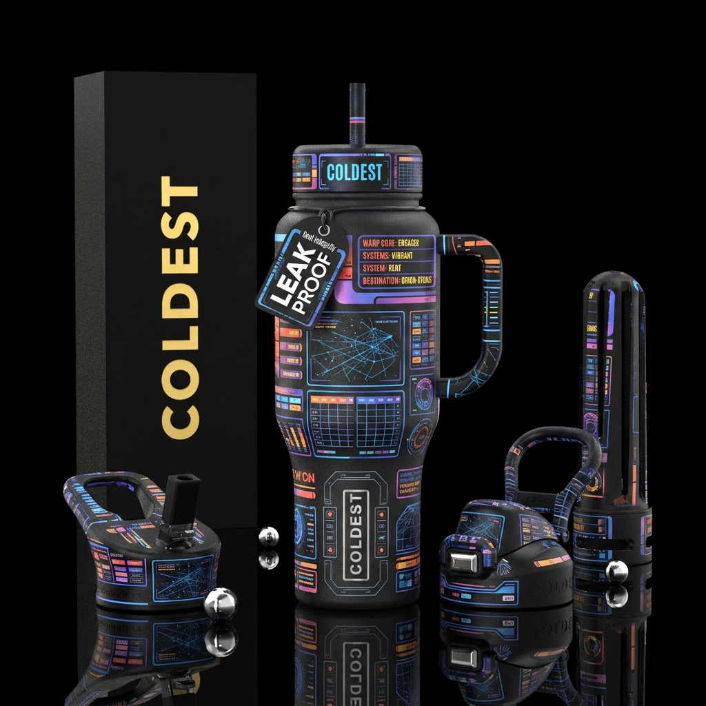 warp speed, interface, command center water bottle design