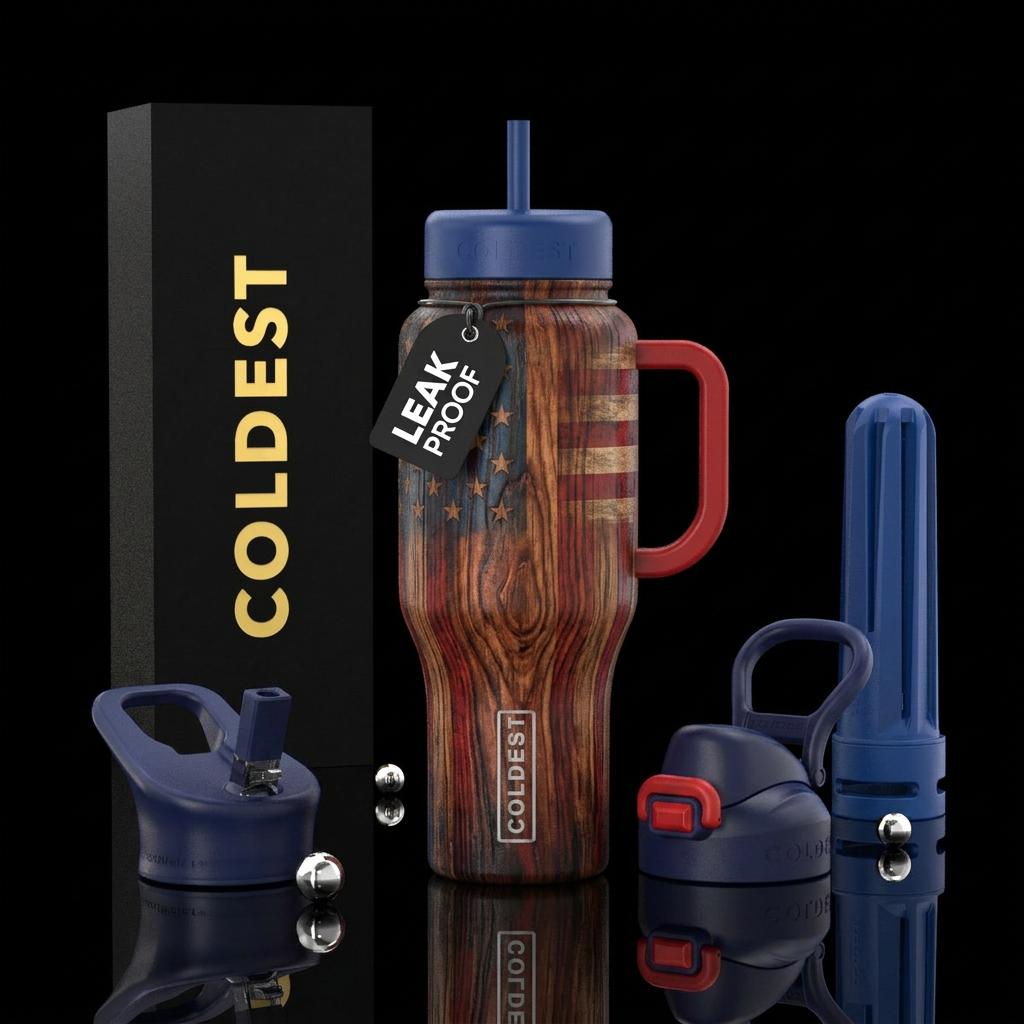 patriotic, wood grain water bottle design