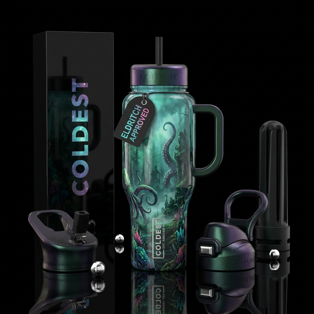 misty forest, lovecraftian water bottle design