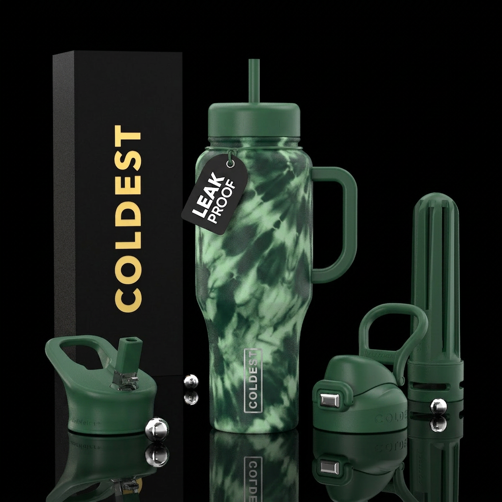 forest green, shibori water bottle design