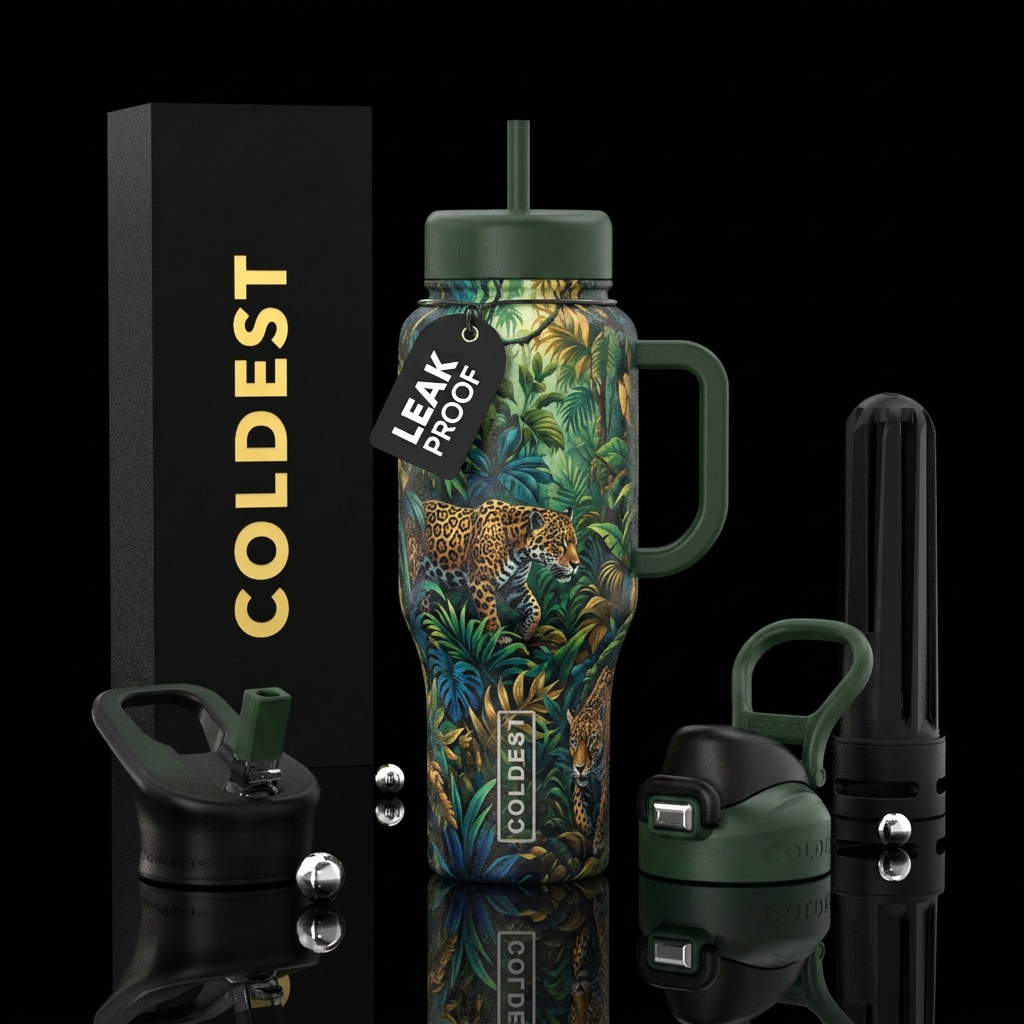 jaguar, forest water bottle design