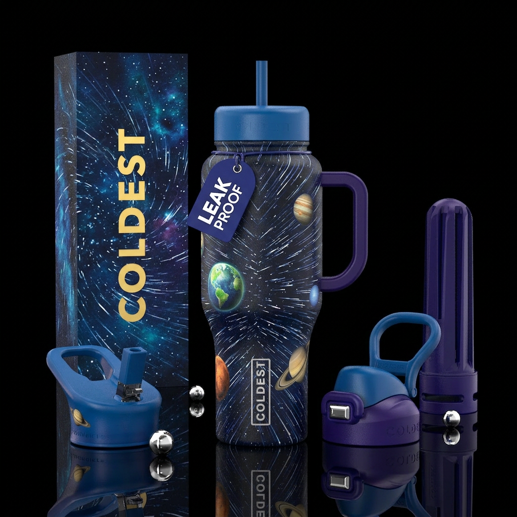 warp speed, planets water bottle design