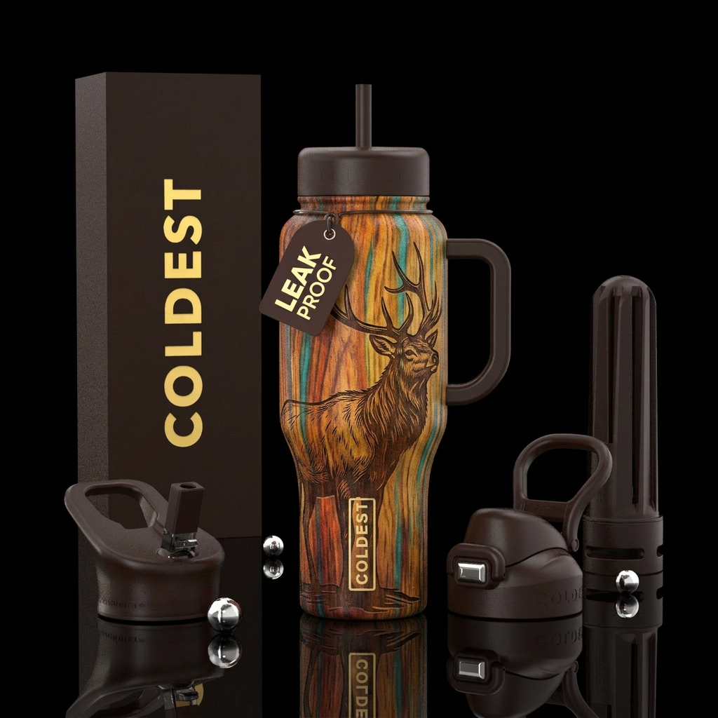 wood grain, elk water bottle design