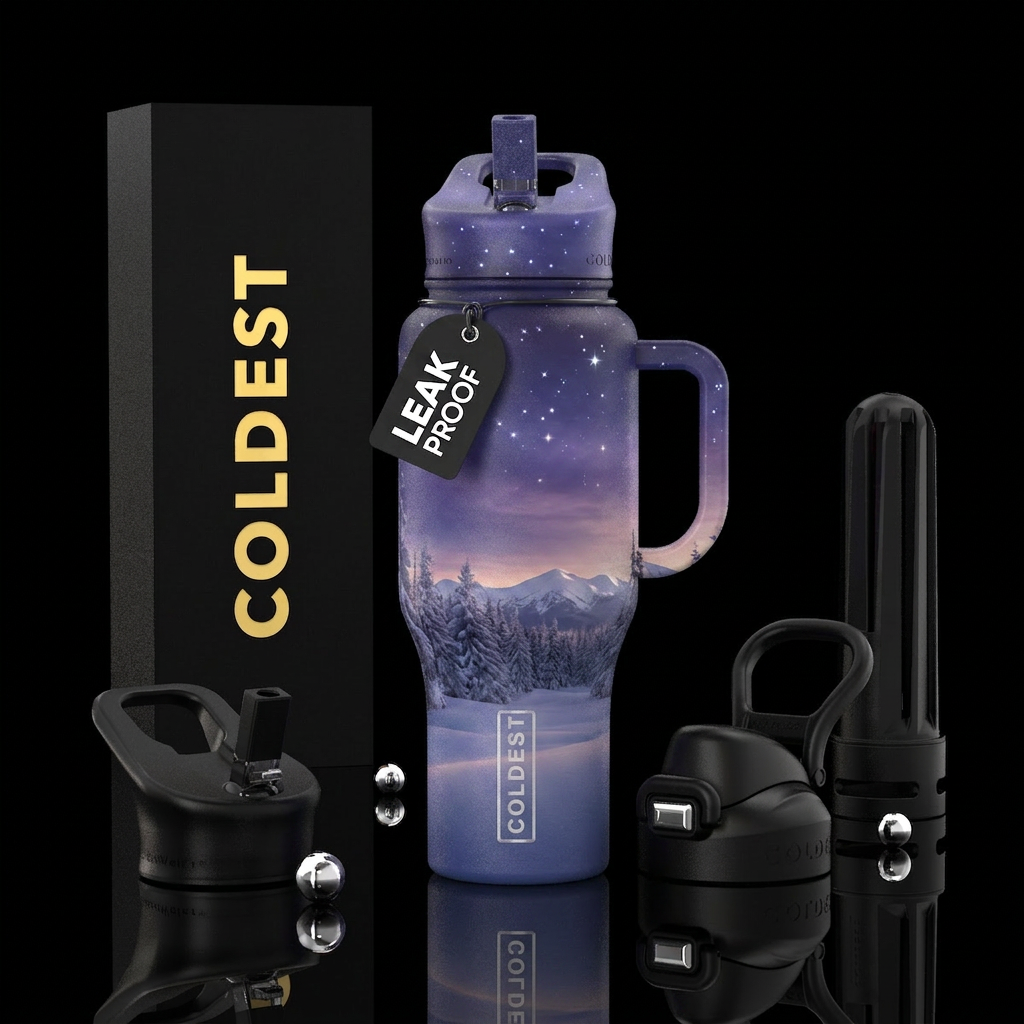 twilight, winter wonderland water bottle design