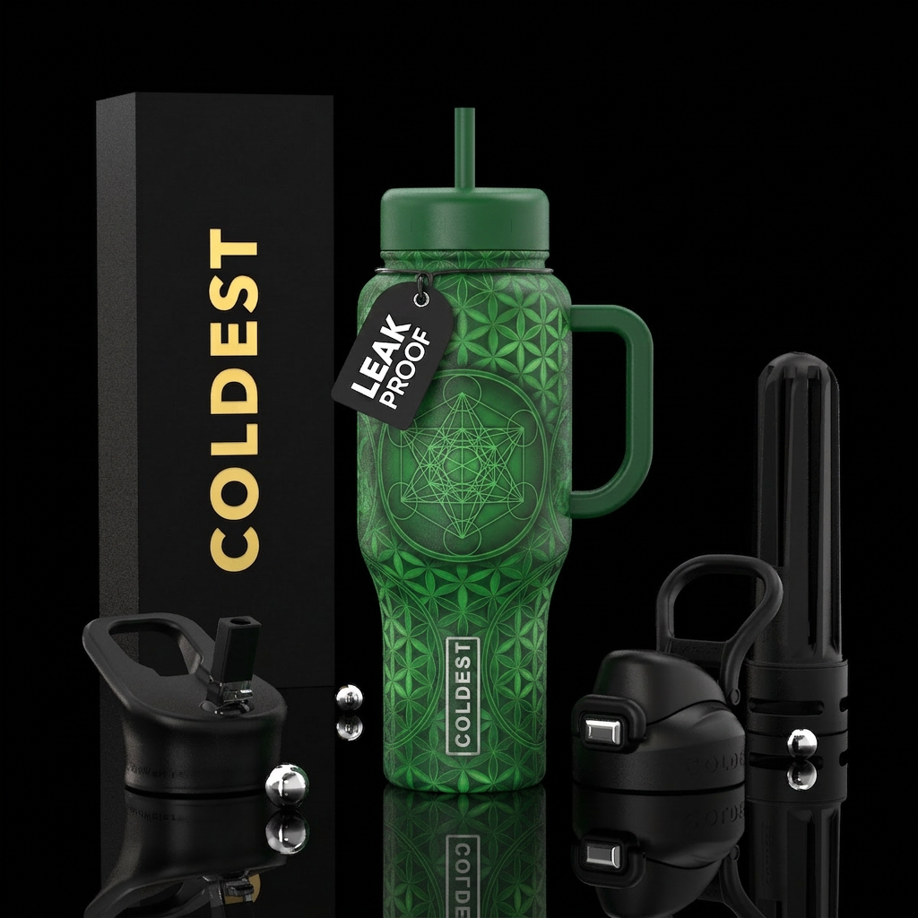 sacred geometry, in shades of green water bottle design