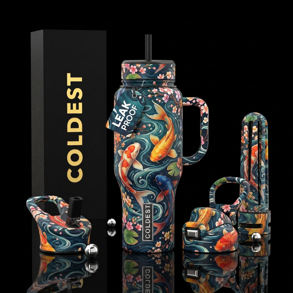 Japanese, koi fish, serene water bottle design