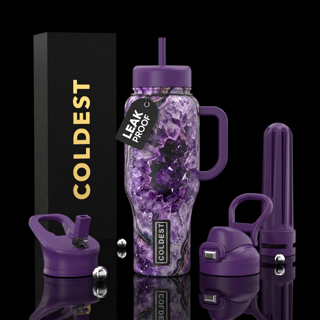 Amethyst geode water bottle design