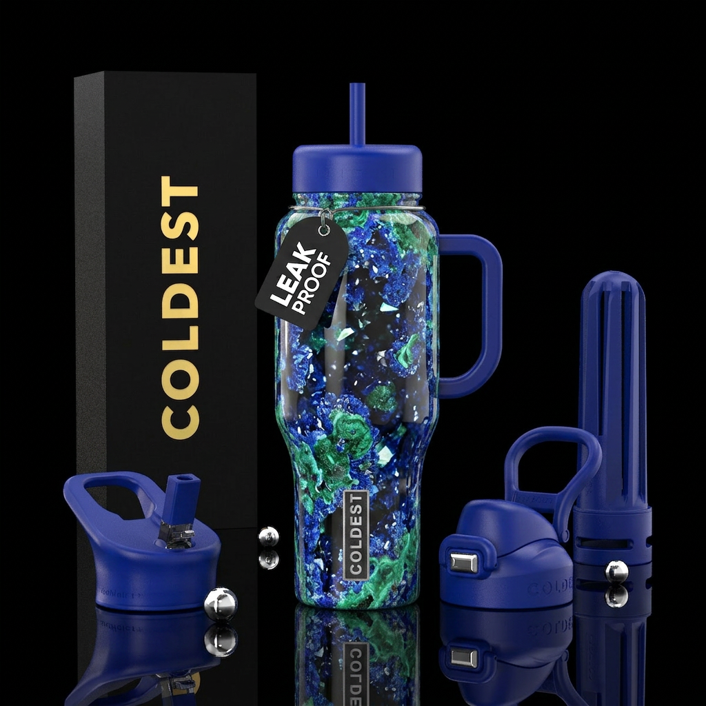 Azurite geode water bottle design