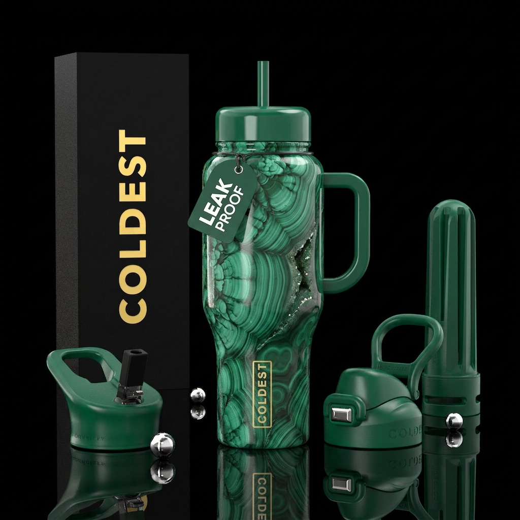 Malachite geode water bottle design