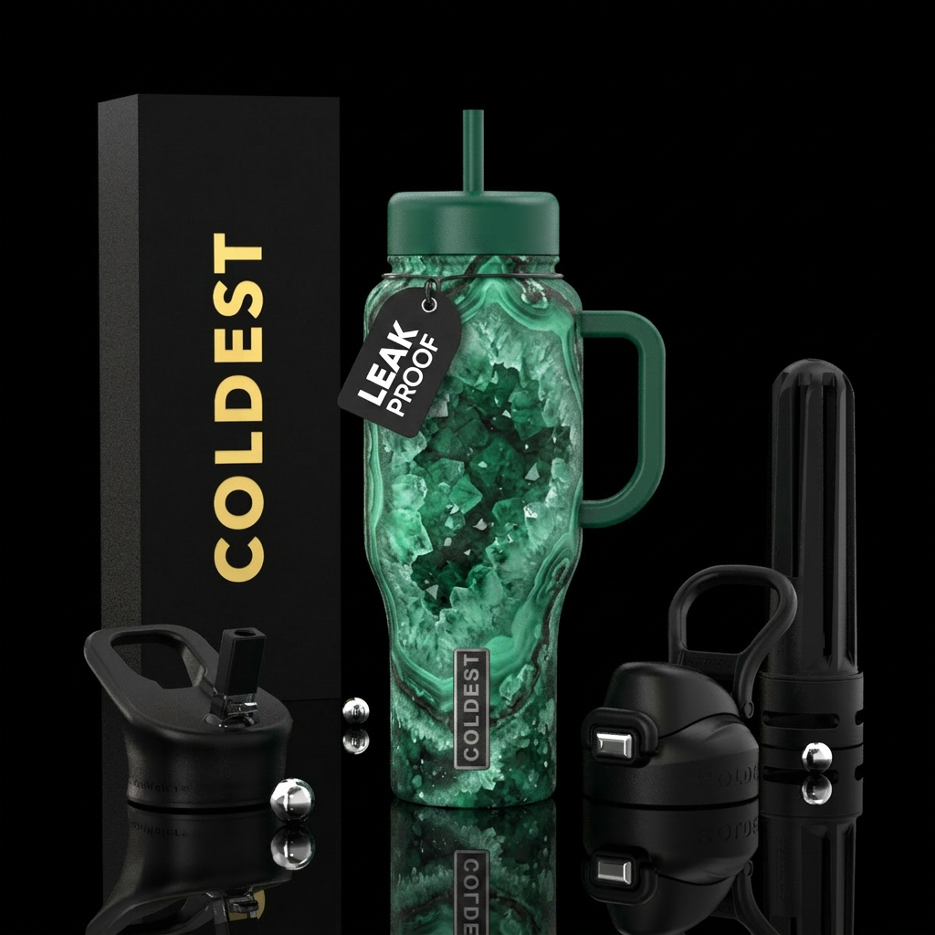 Emerald geode water bottle design