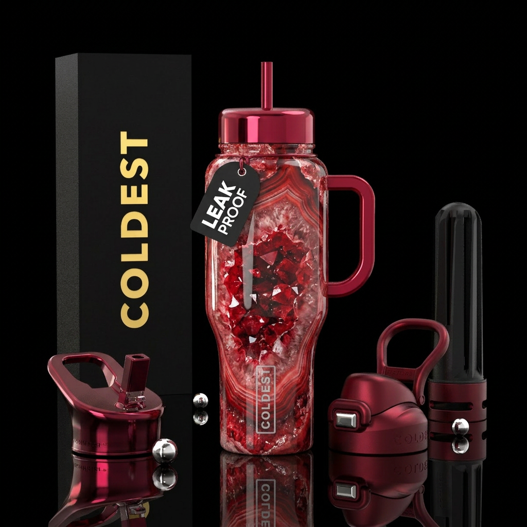 Garnet geode water bottle design
