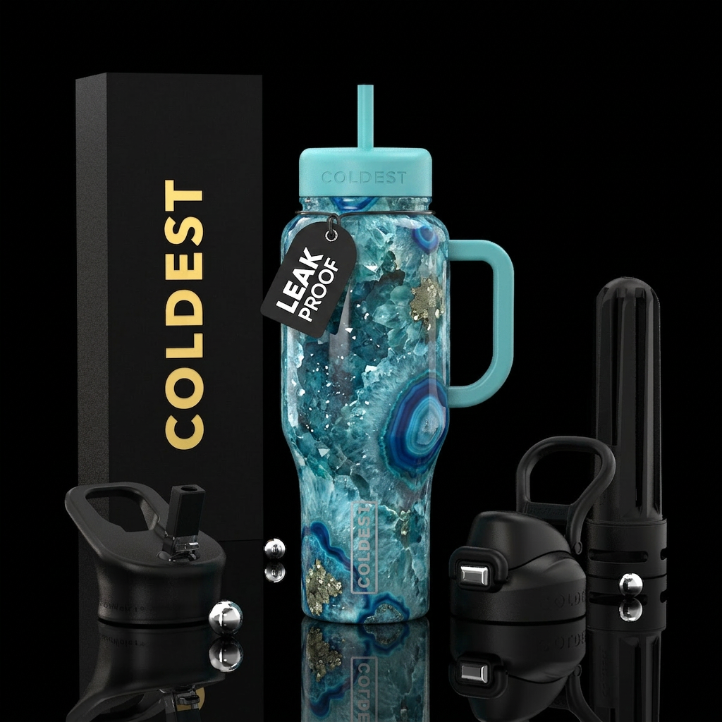 Aquamarine geode water bottle design