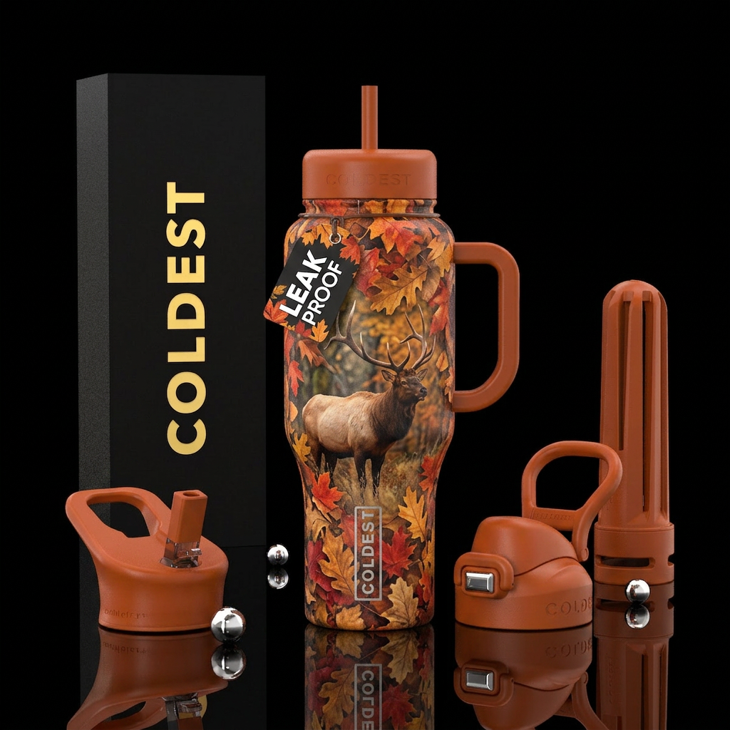 autumn leaves, elk water bottle design