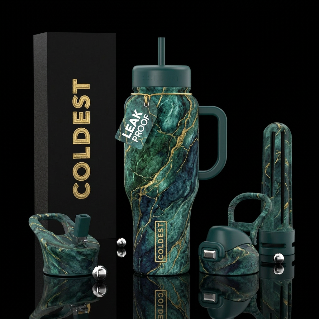 embroidered, marble water bottle design