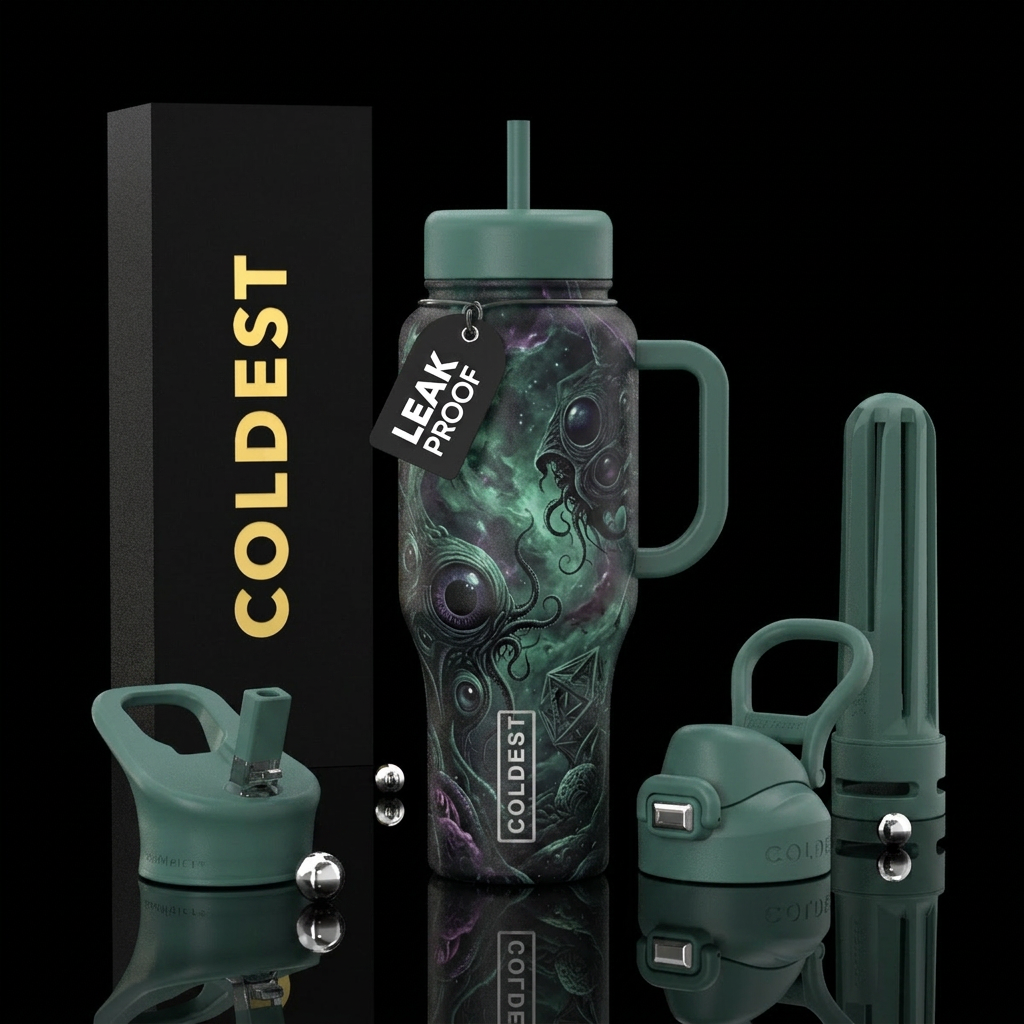cosmic horror, seafoam water bottle design