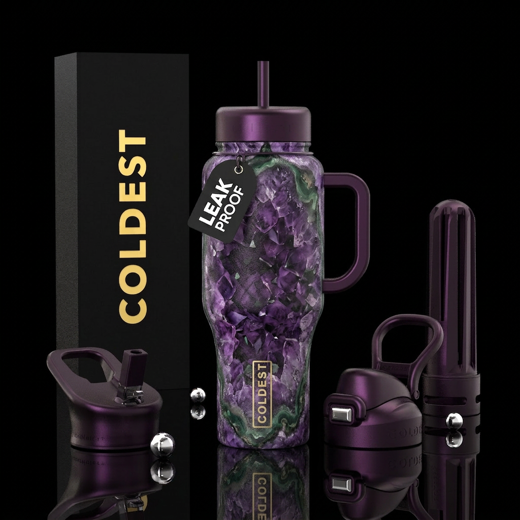 Alexandrite geode with more purple tones than gree... water bottle design