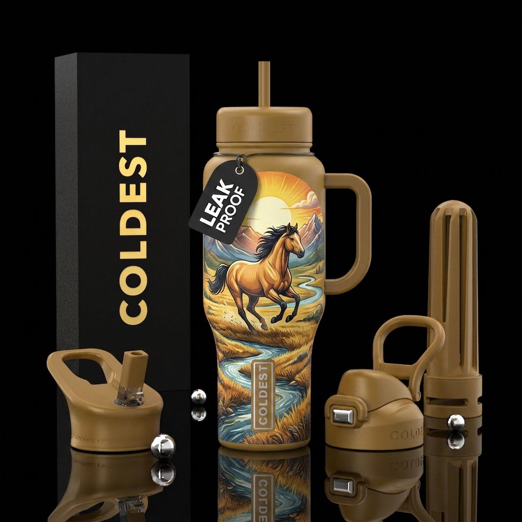 A cup inspired by spirit stallion of the cimarron water bottle design