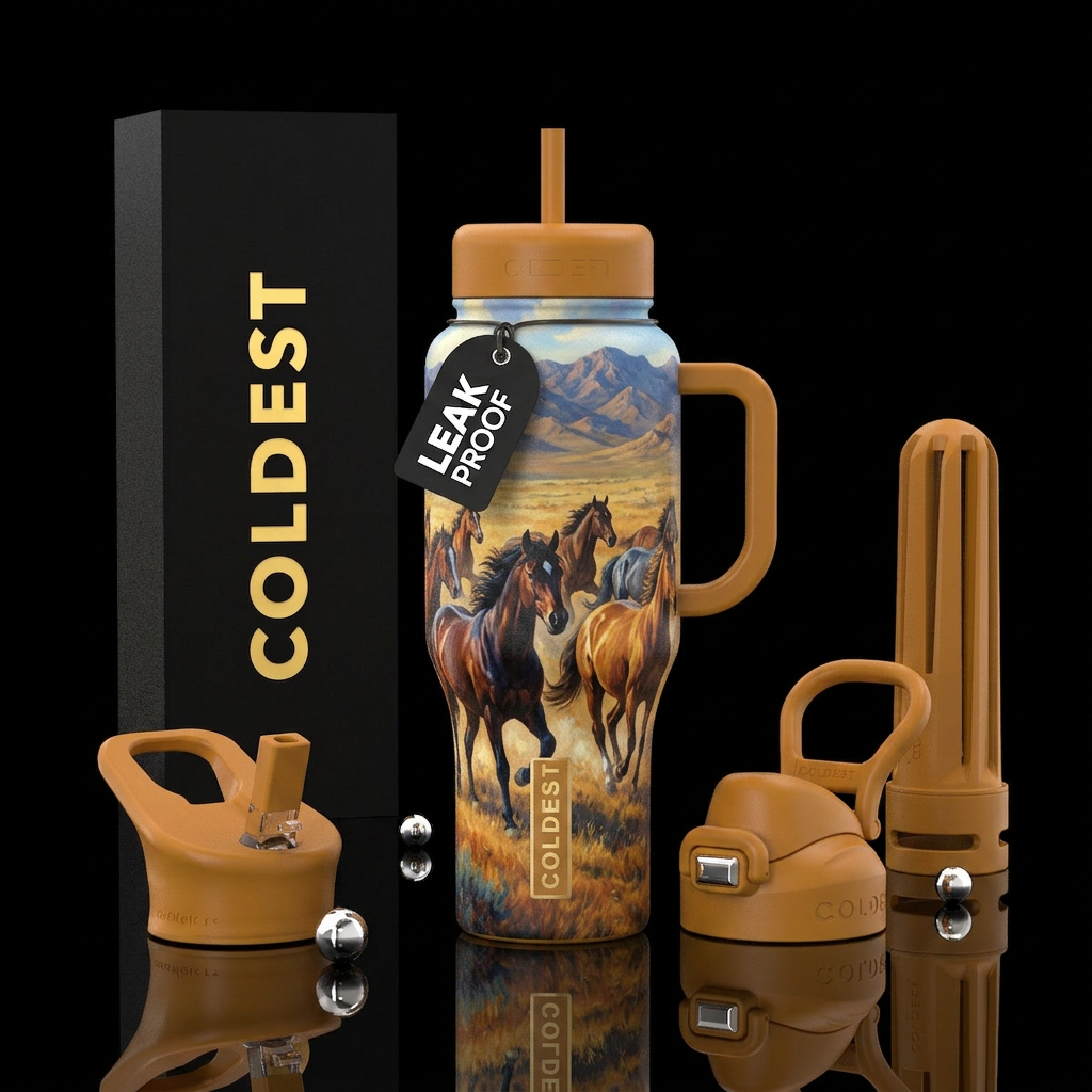 Wild mustangs running over the plains water bottle design