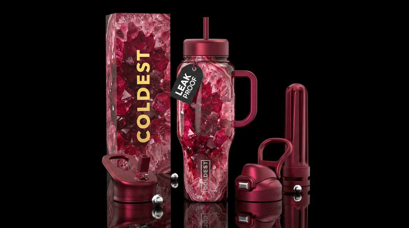 Ruby geode water bottle design