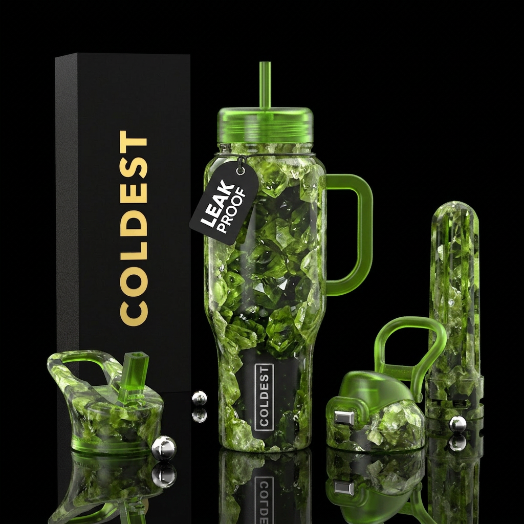 Peridot geode water bottle design